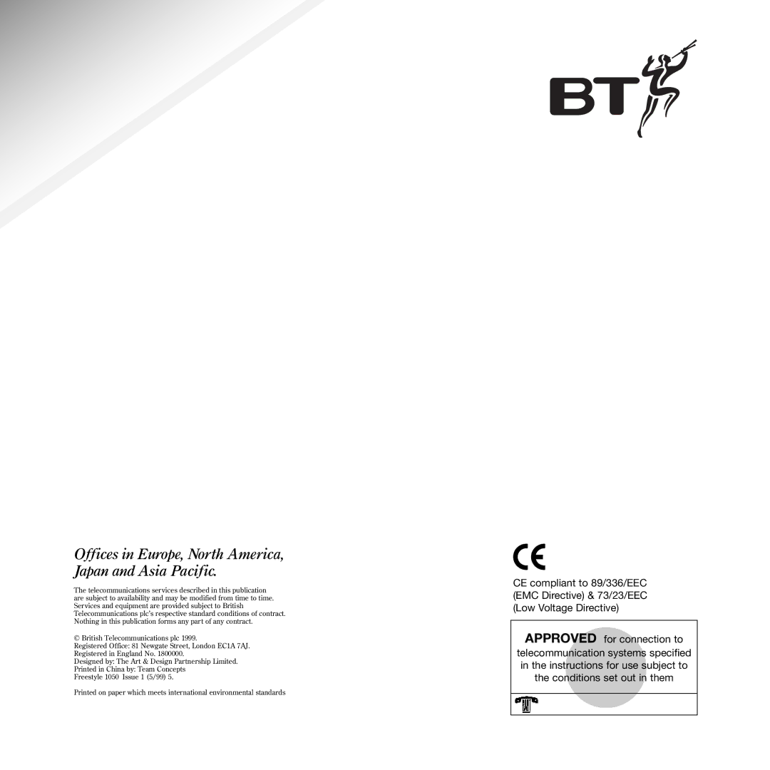 BT 1050 manual Offices in Europe, North America, Japan and Asia Pacific 