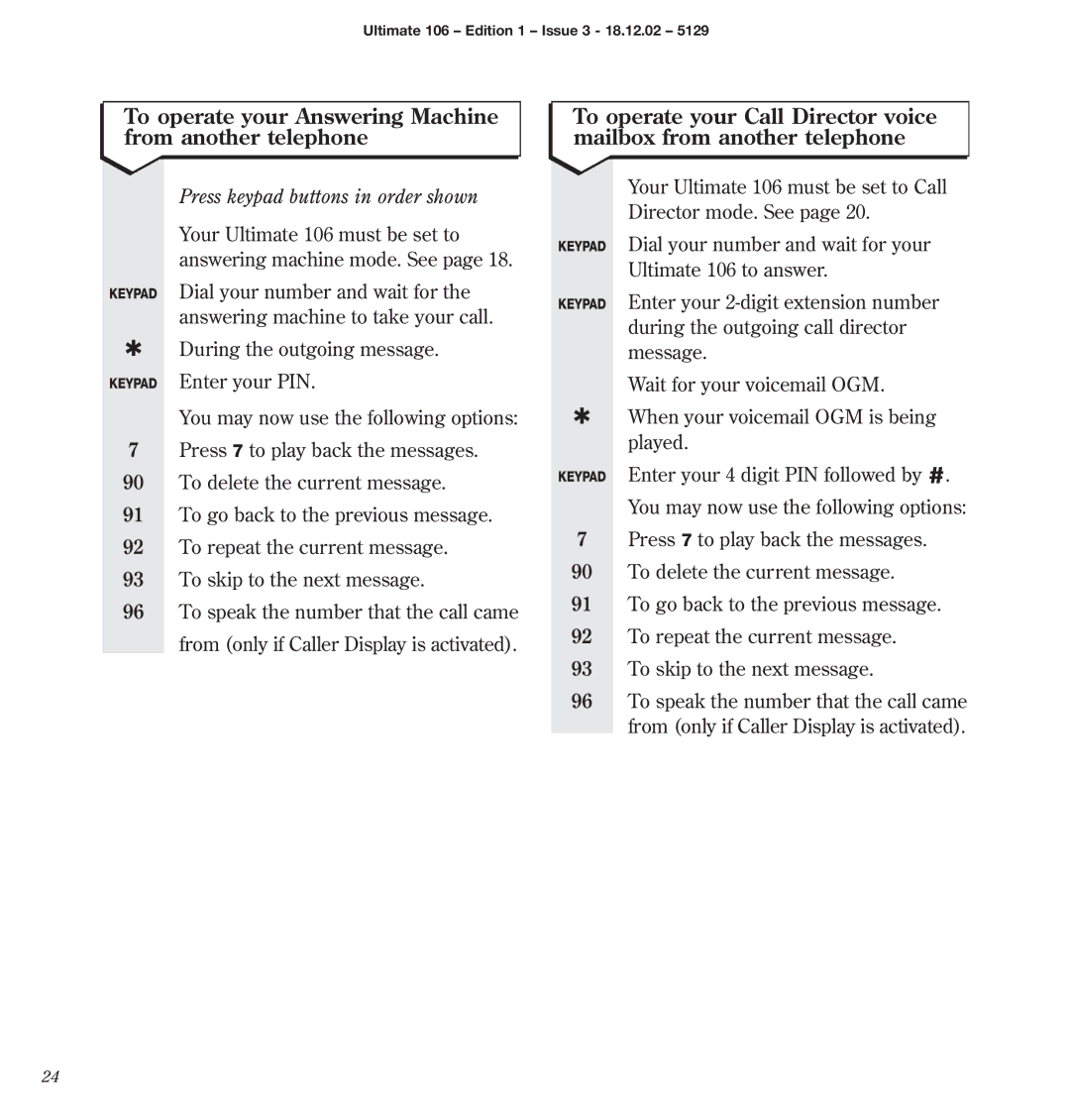 BT 106 manual To operate your Answering Machine from another telephone 