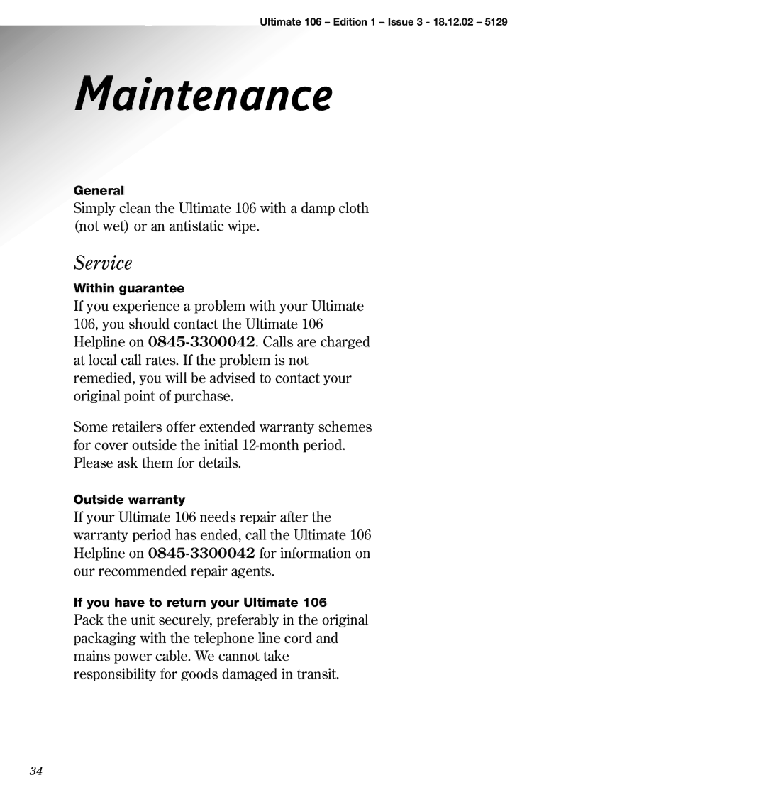 BT 106 manual Maintenance, Service 