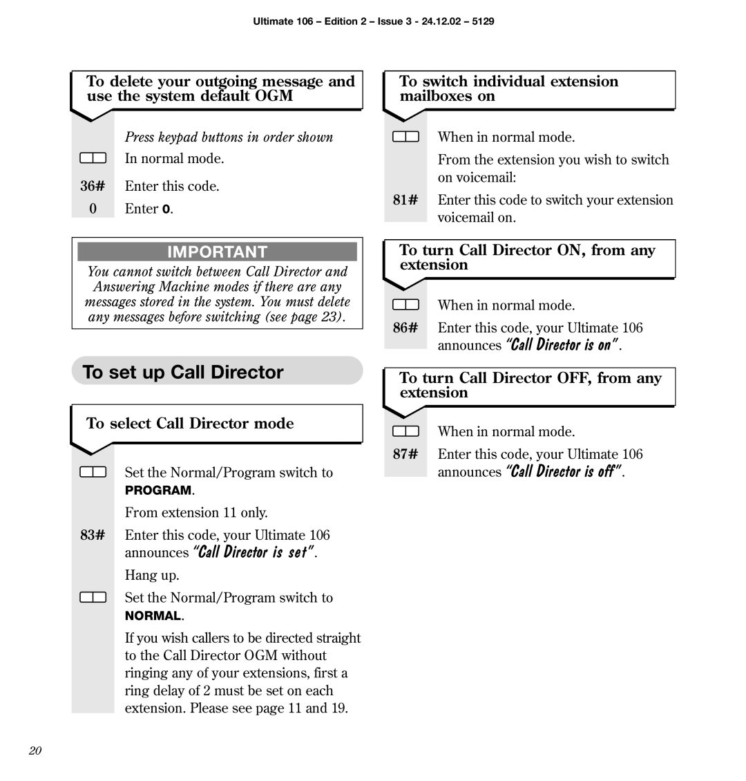 BT 106 manual To set up Call Director, Announces Call Director is set, Announces Call Director is on 