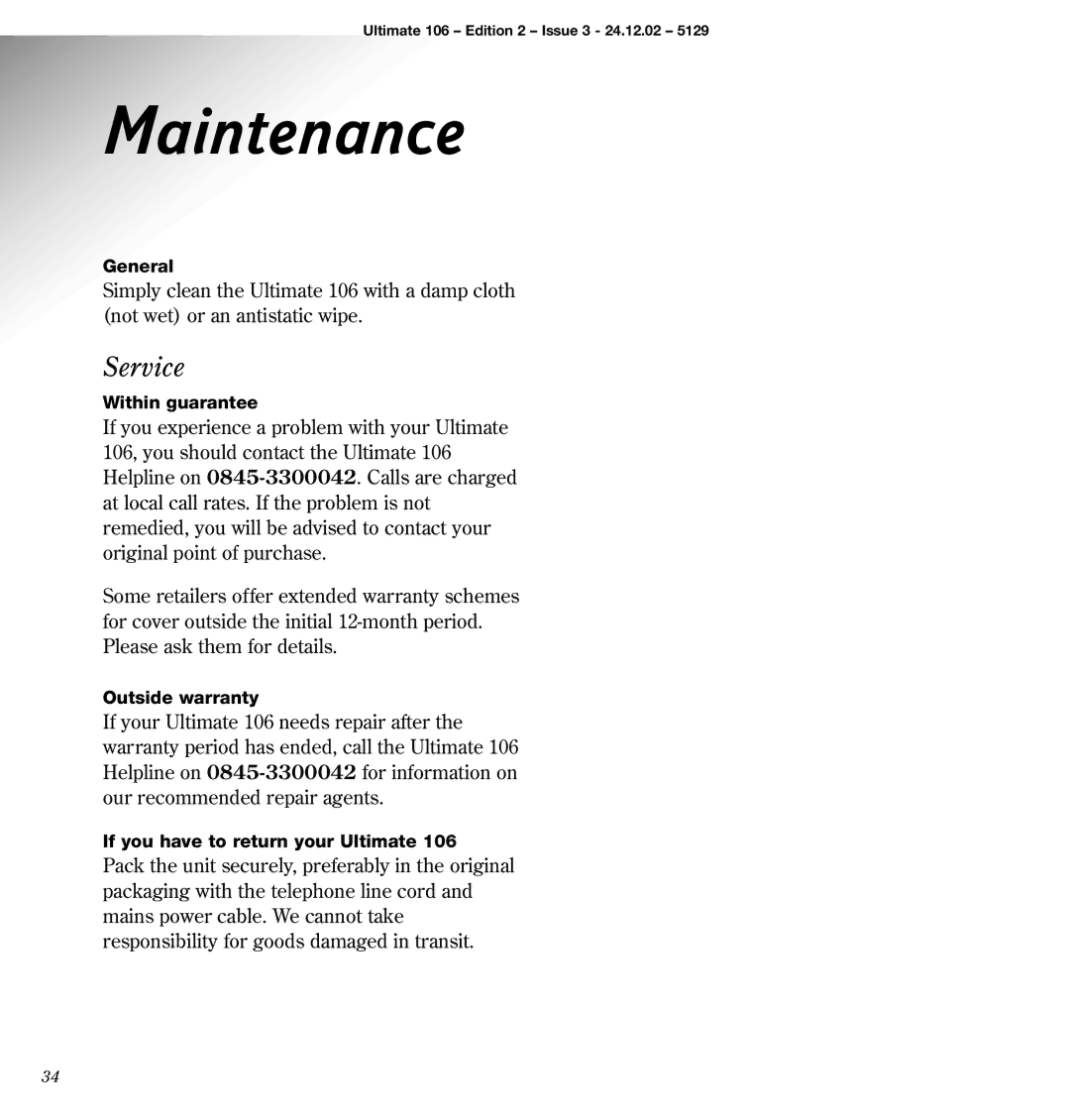 BT 106 manual Maintenance, Service 