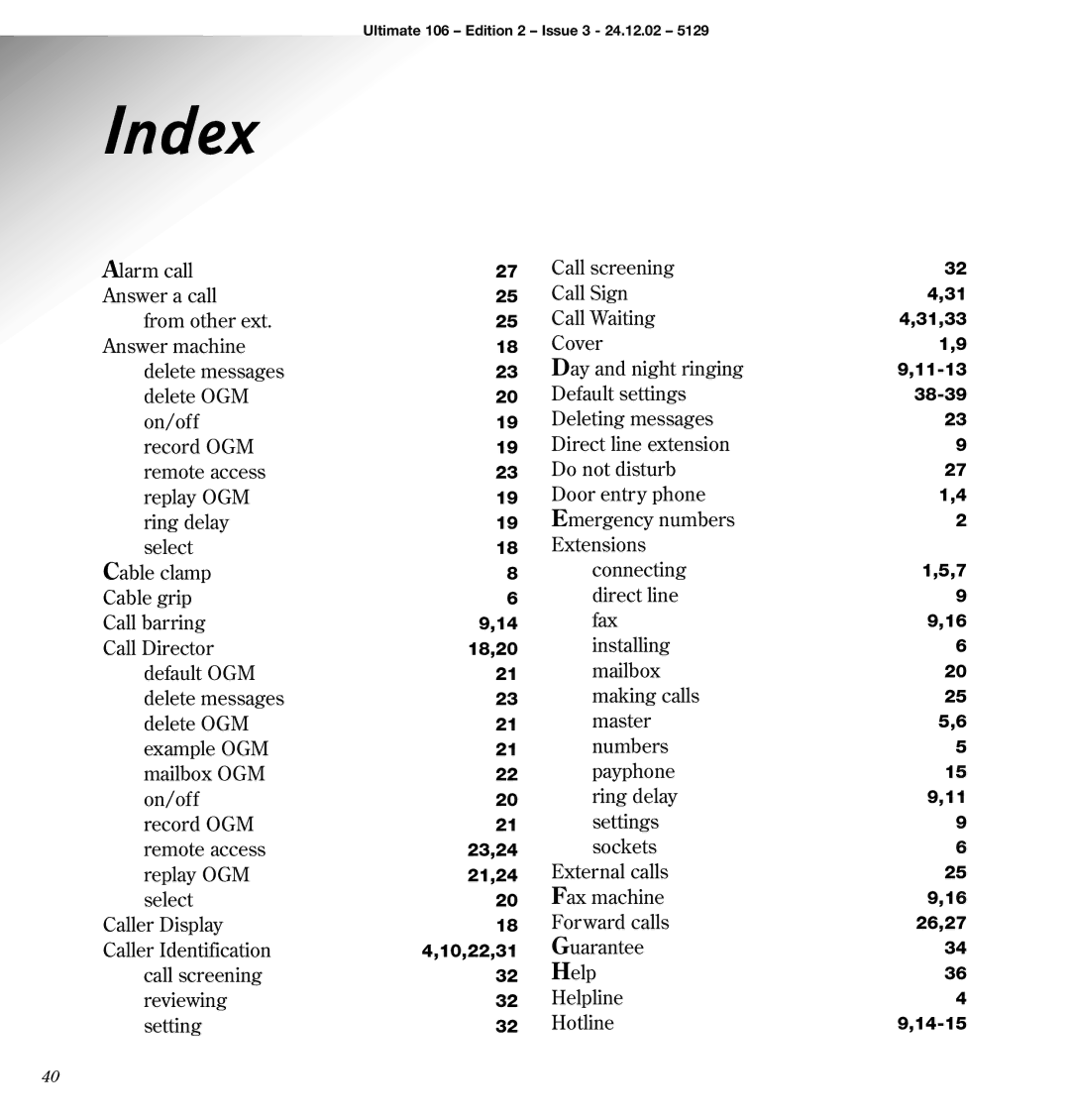 BT 106 manual Index 