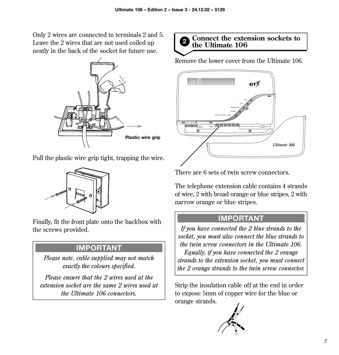 BT 106 manual Connect the extension sockets to the Ultimate, Remove the lower cover from the Ultimate 