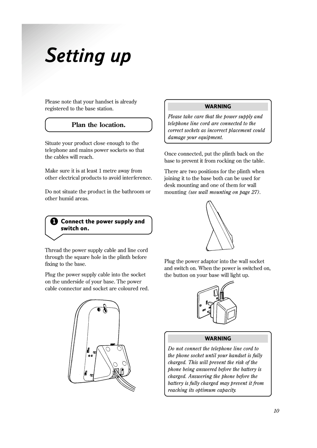 BT 1100 Executive manual Setting up, Connect the power supply and switch on 