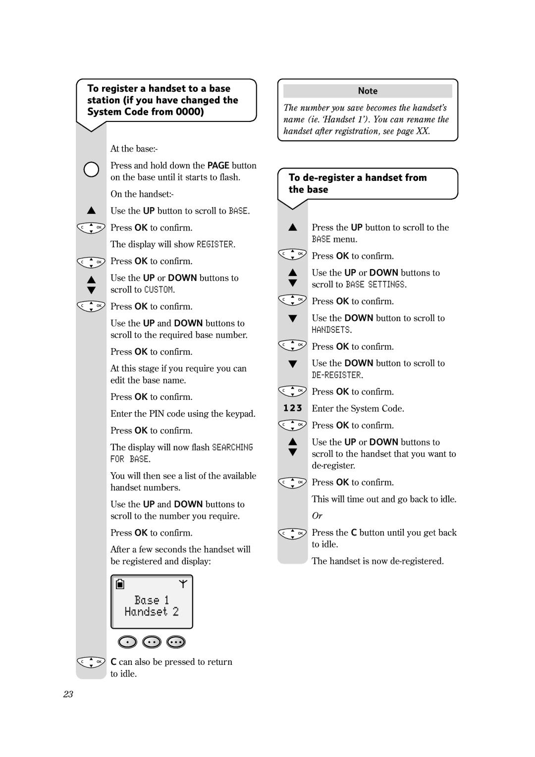 BT 1100 Executive manual To de-register a handset from the base, De-Register 