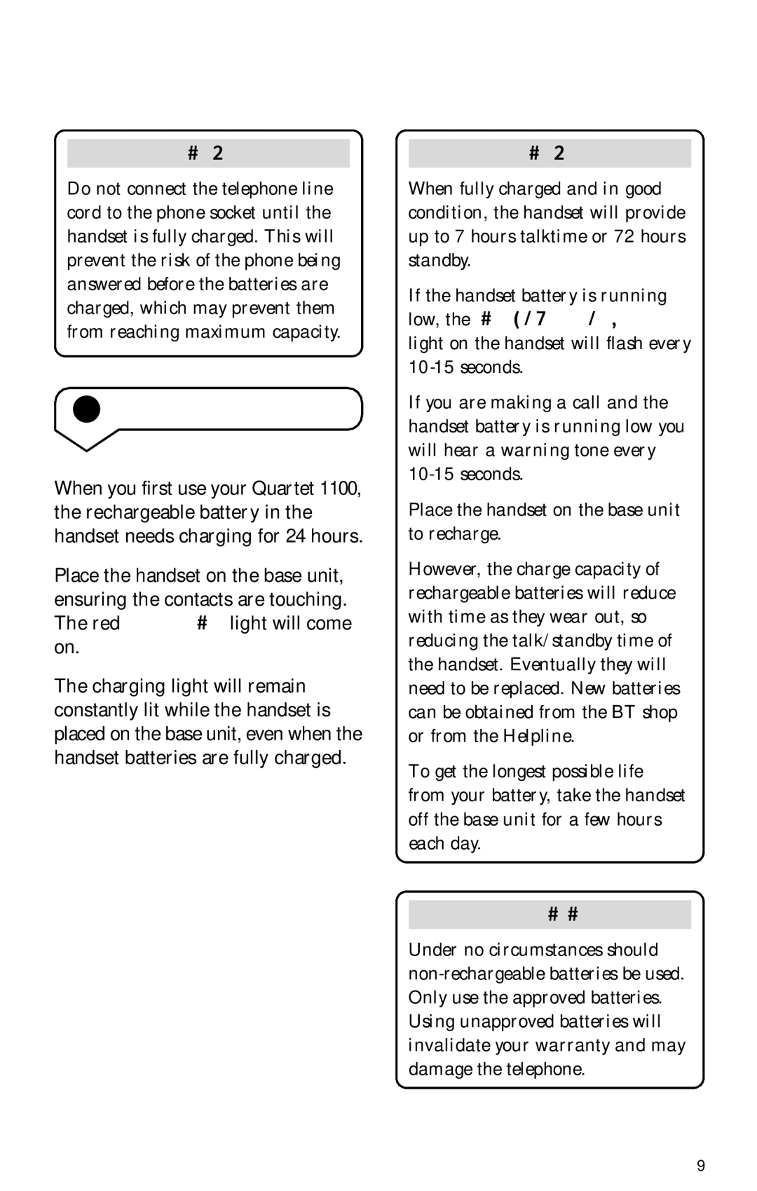 BT 1100 manual Charge the handset 