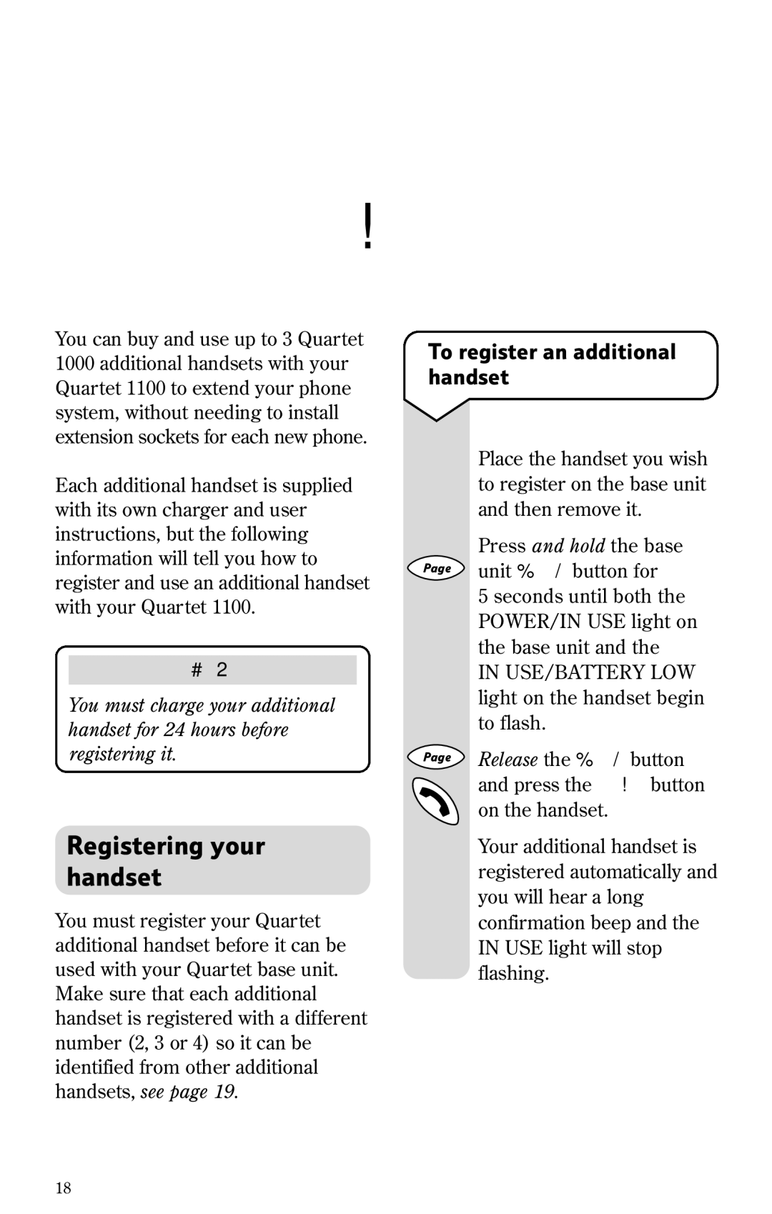 BT 1100 manual Registering your handset, To register an additional handset 