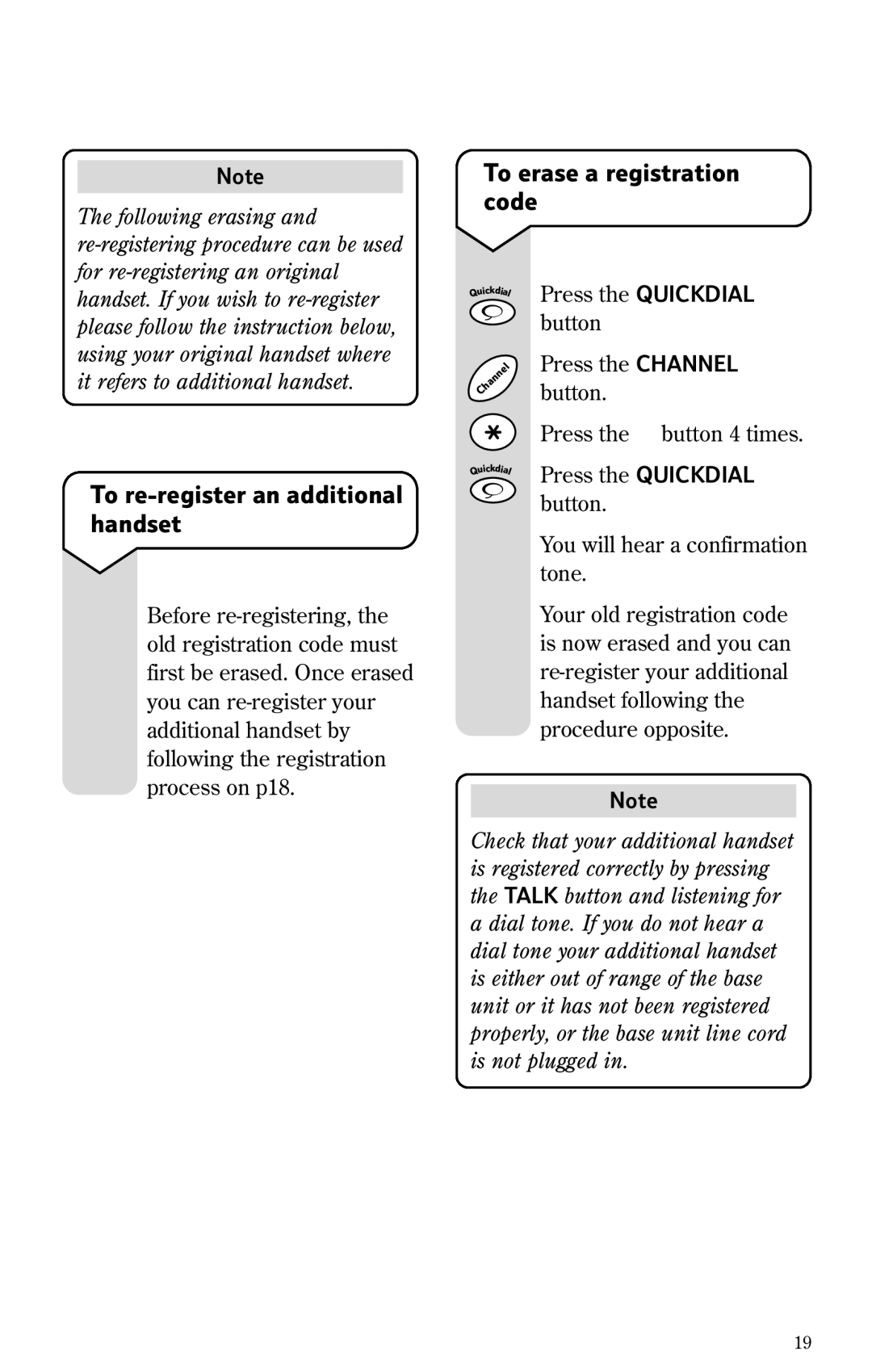 BT 1100 manual To erase a registration code, To re-register an additional handset 