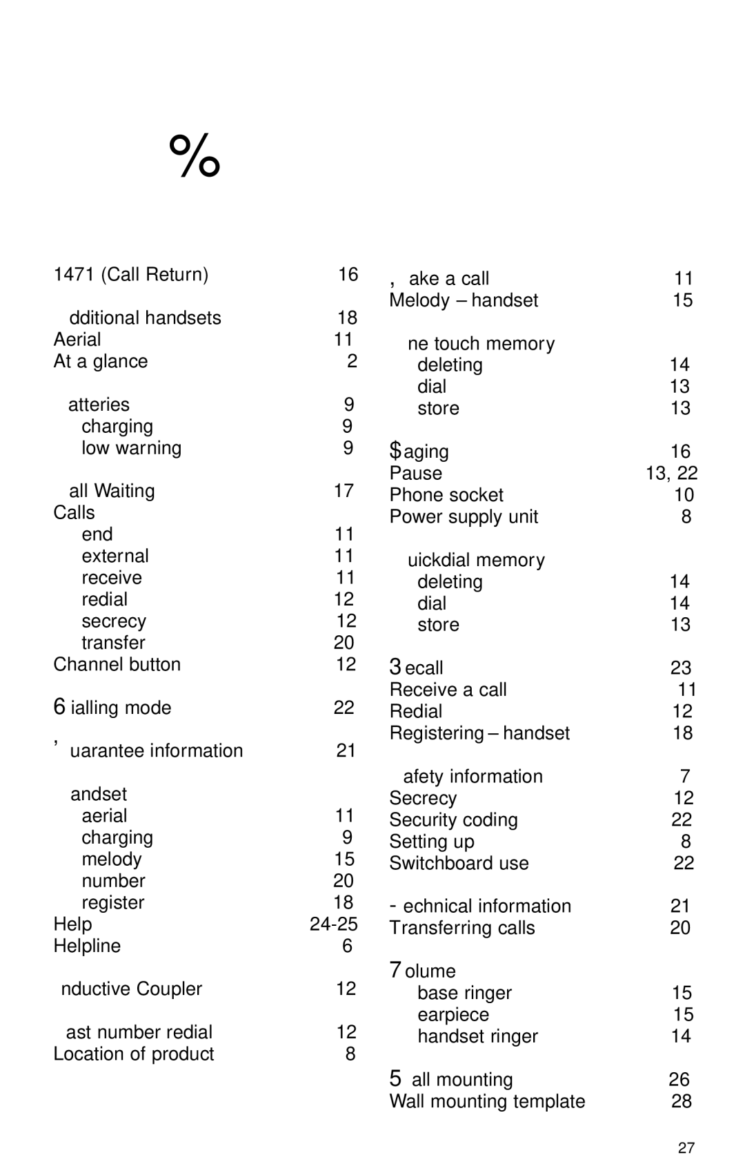 BT 1100 manual Index 