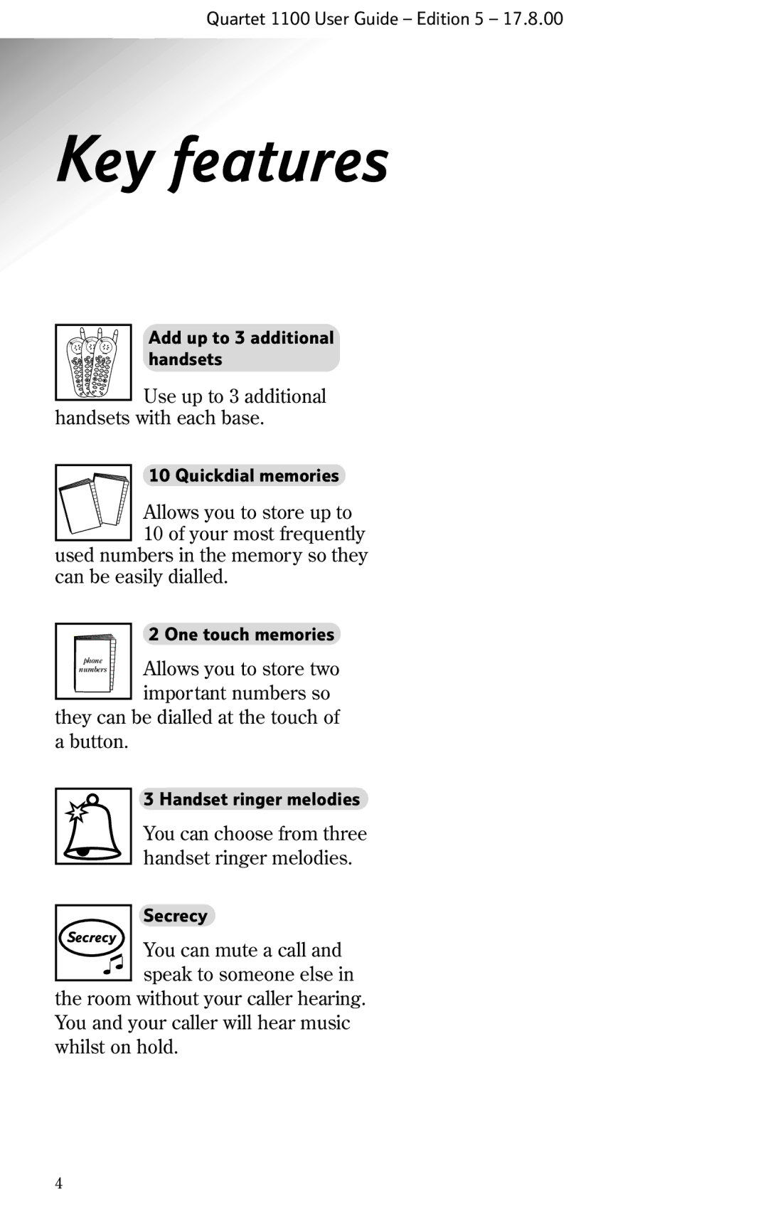 BT 1100 manual Key features 