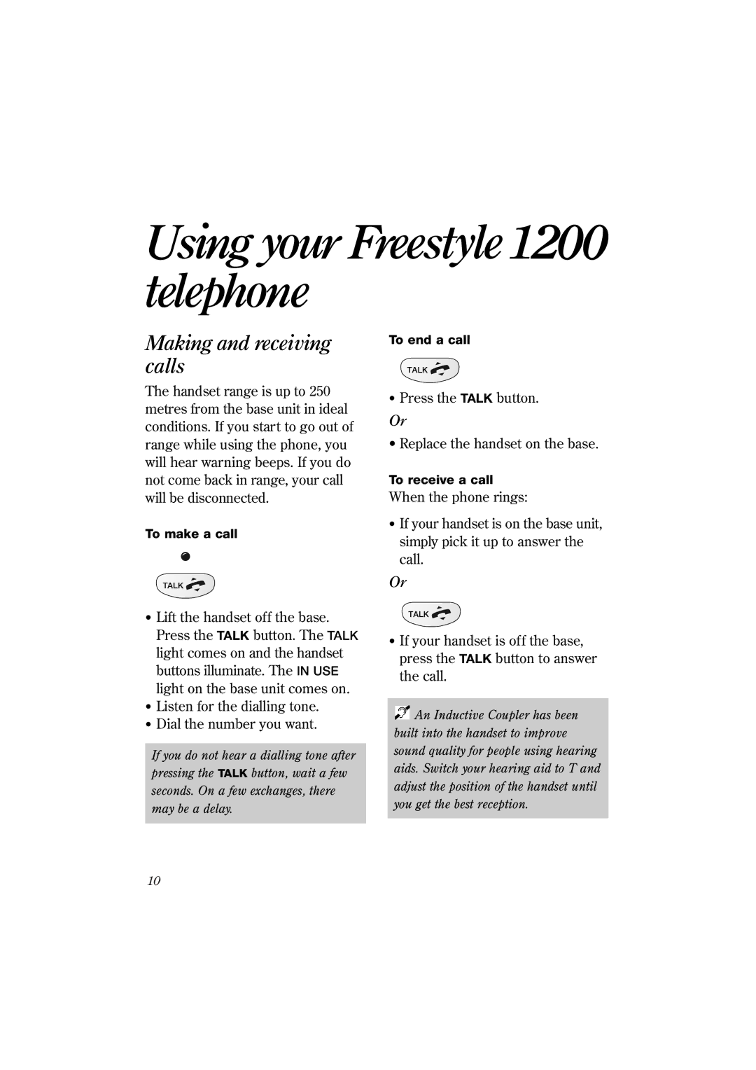 BT manual Using your Freestyle1200 telephone, Making and receiving calls 