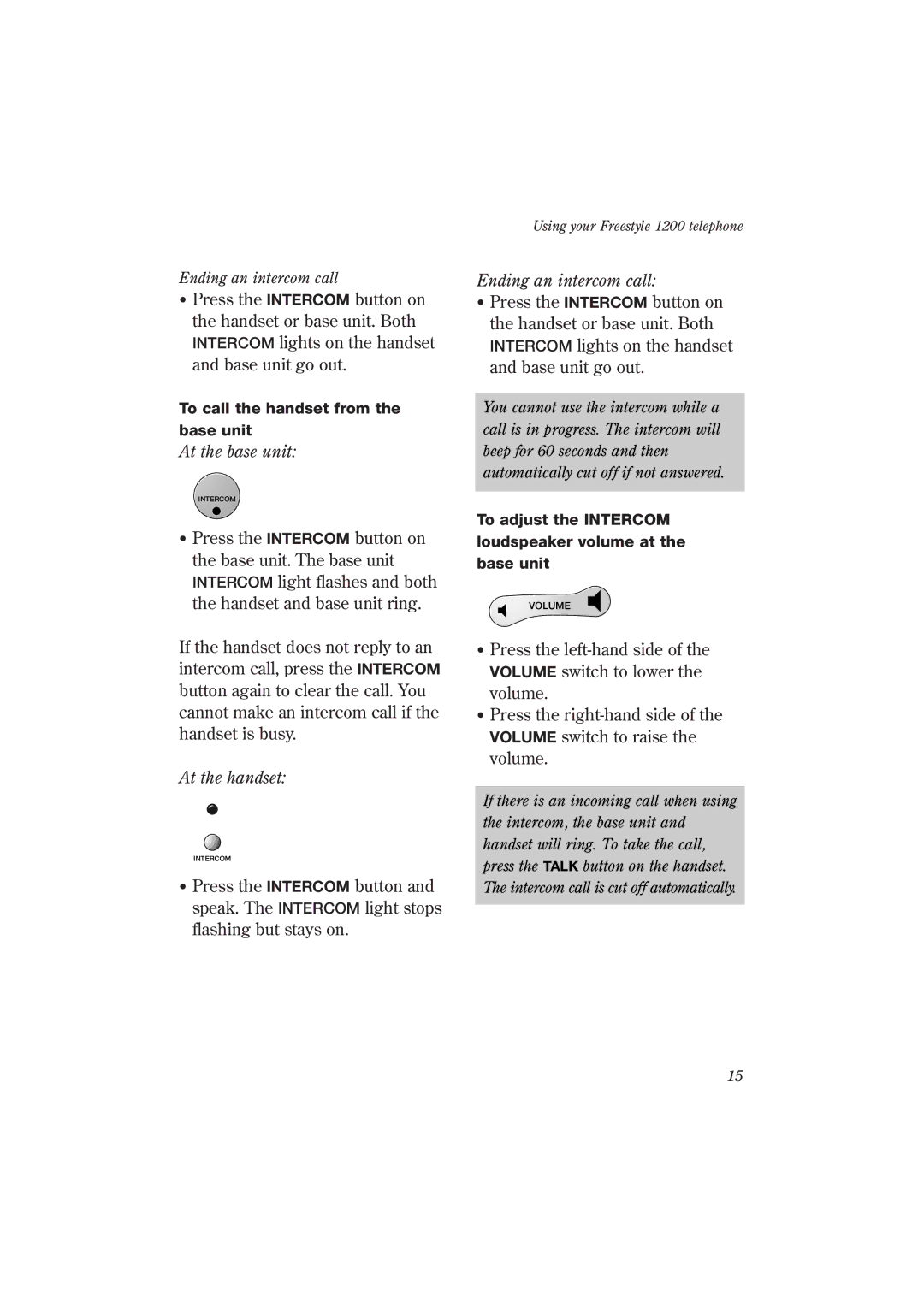 BT 1200 manual Ending an intercom call 