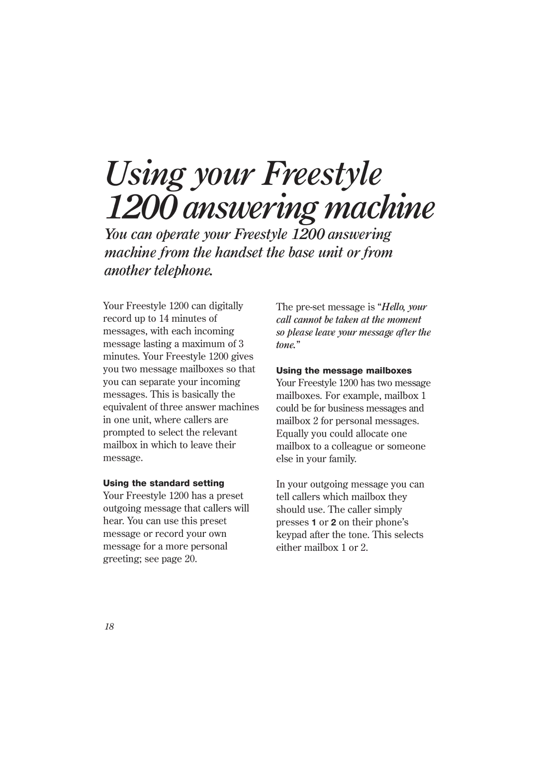 BT manual Using your Freestyle 1200 answering machine 