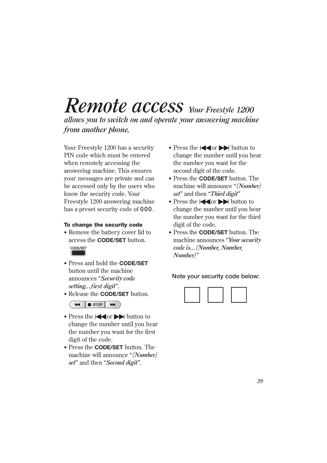 BT 1200 manual Remove the battery cover lid to Access the CODE/SET button 