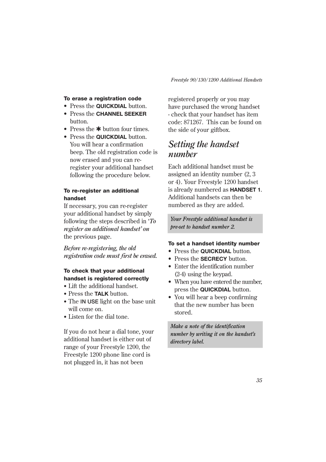 BT 1200 manual Setting the handset number 