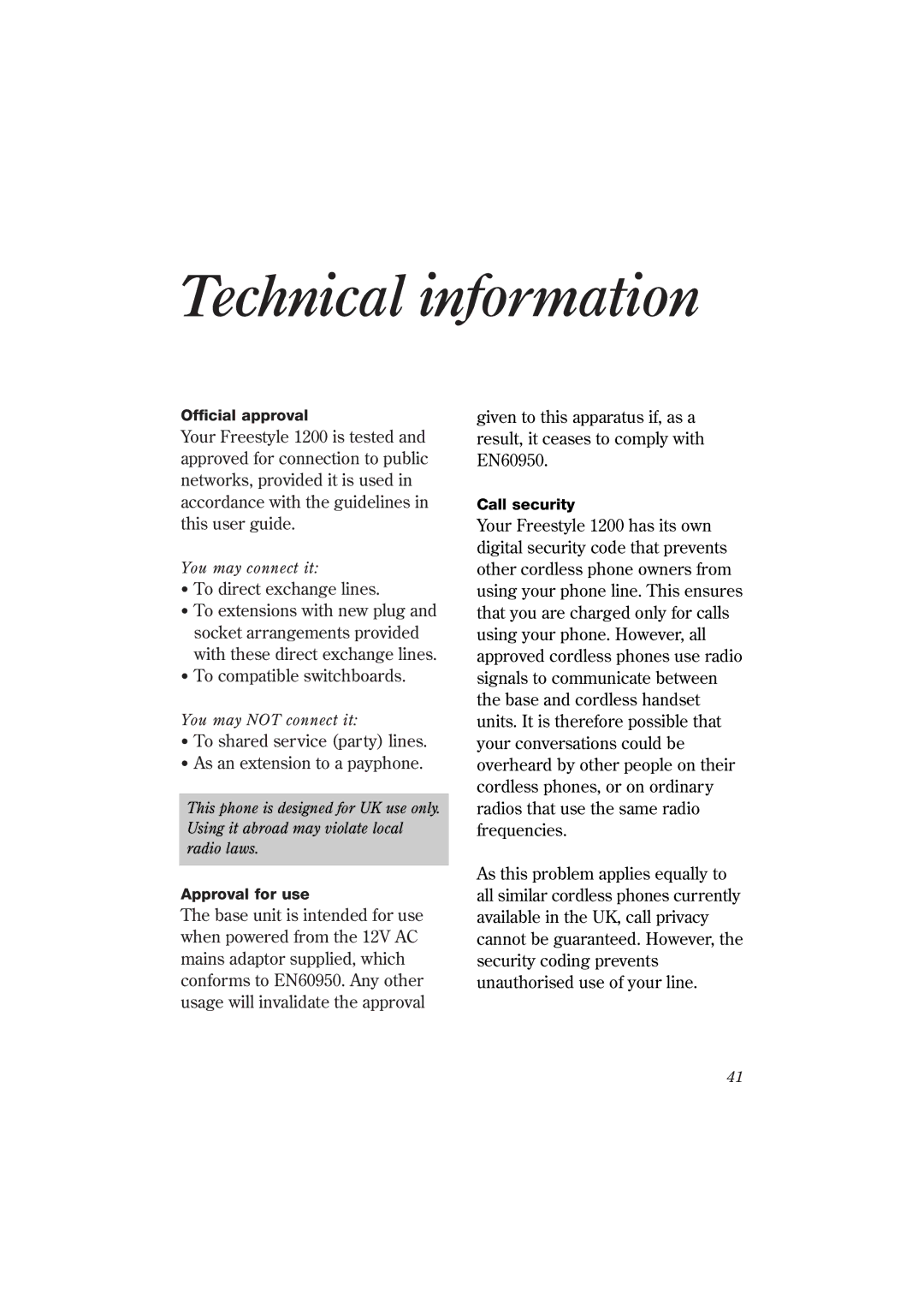 BT 1200 manual Technical information 