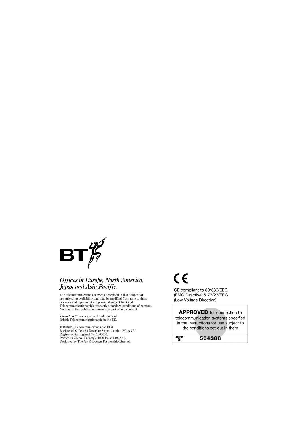 BT 1200 manual Offices in Europe, North America, Japan and Asia Pacific 