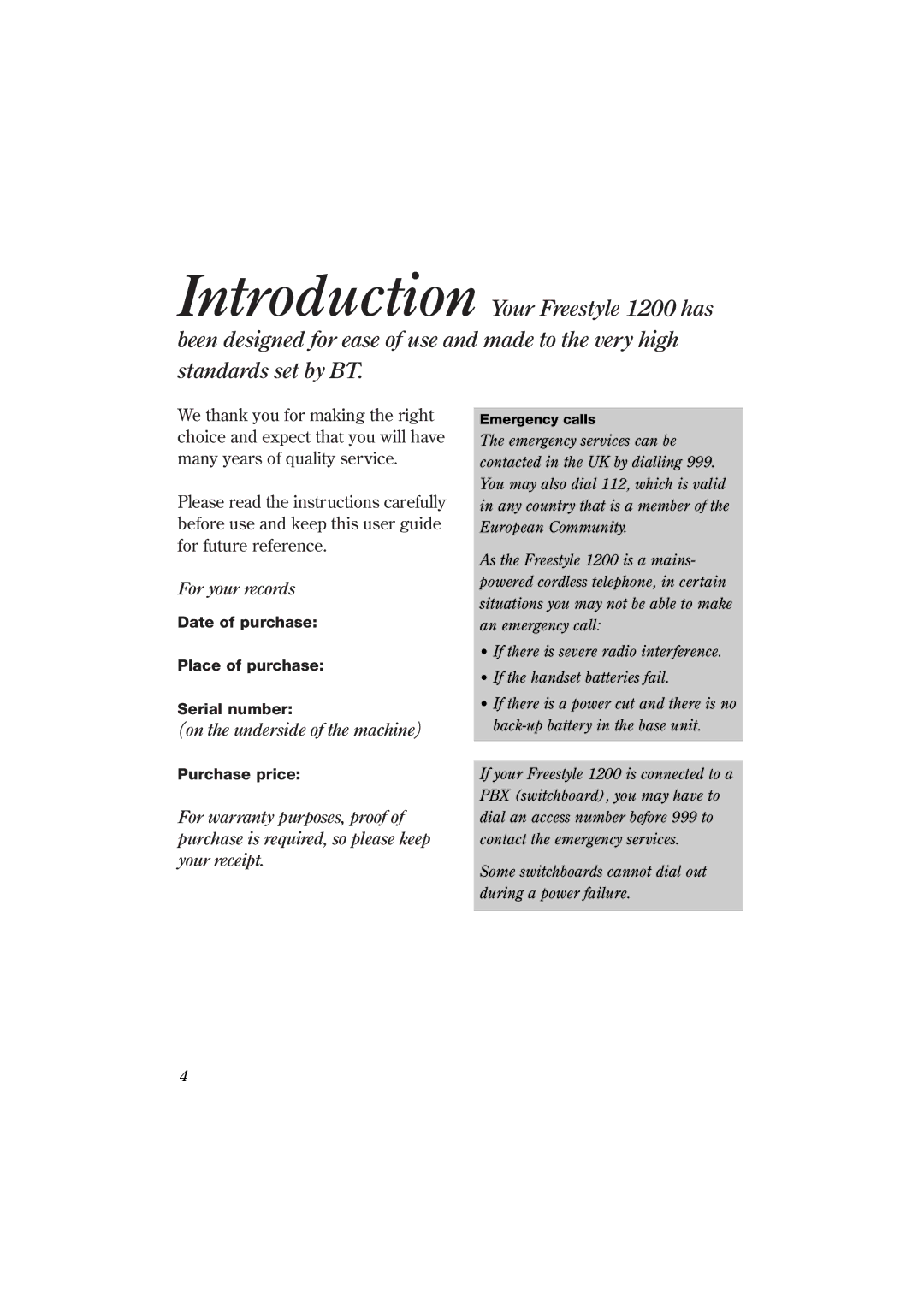 BT 1200 manual For your records, On the underside of the machine 