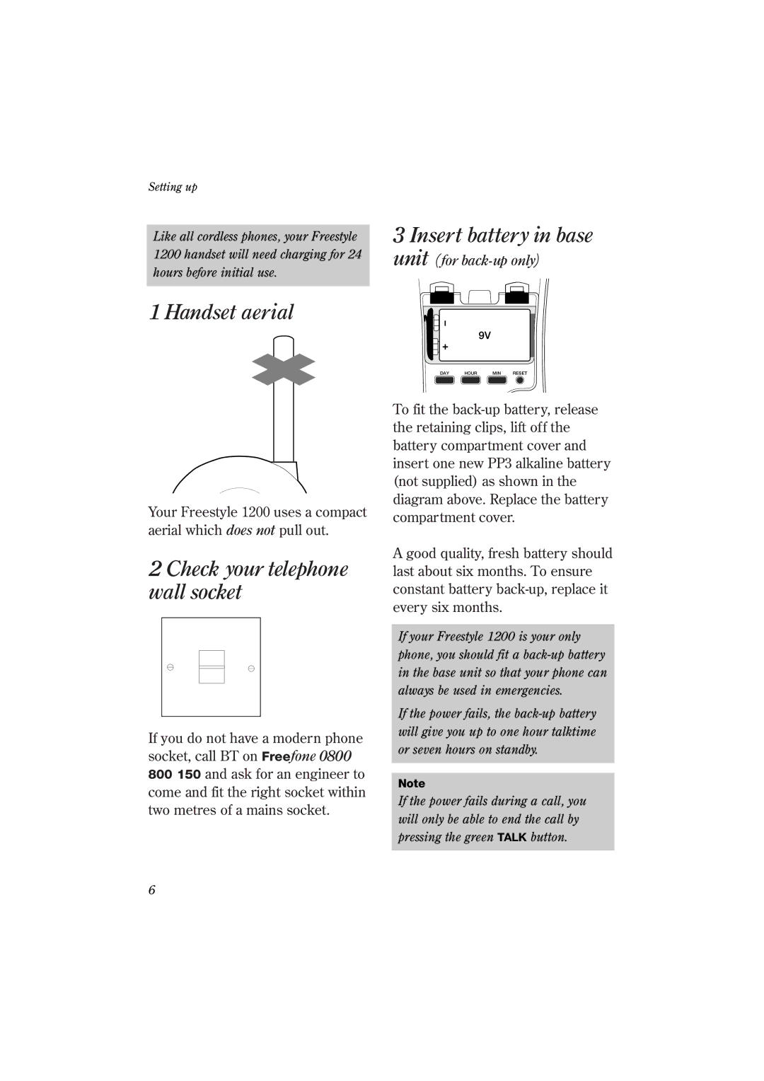 BT 1200 manual Handset aerial, Check your telephone wall socket 