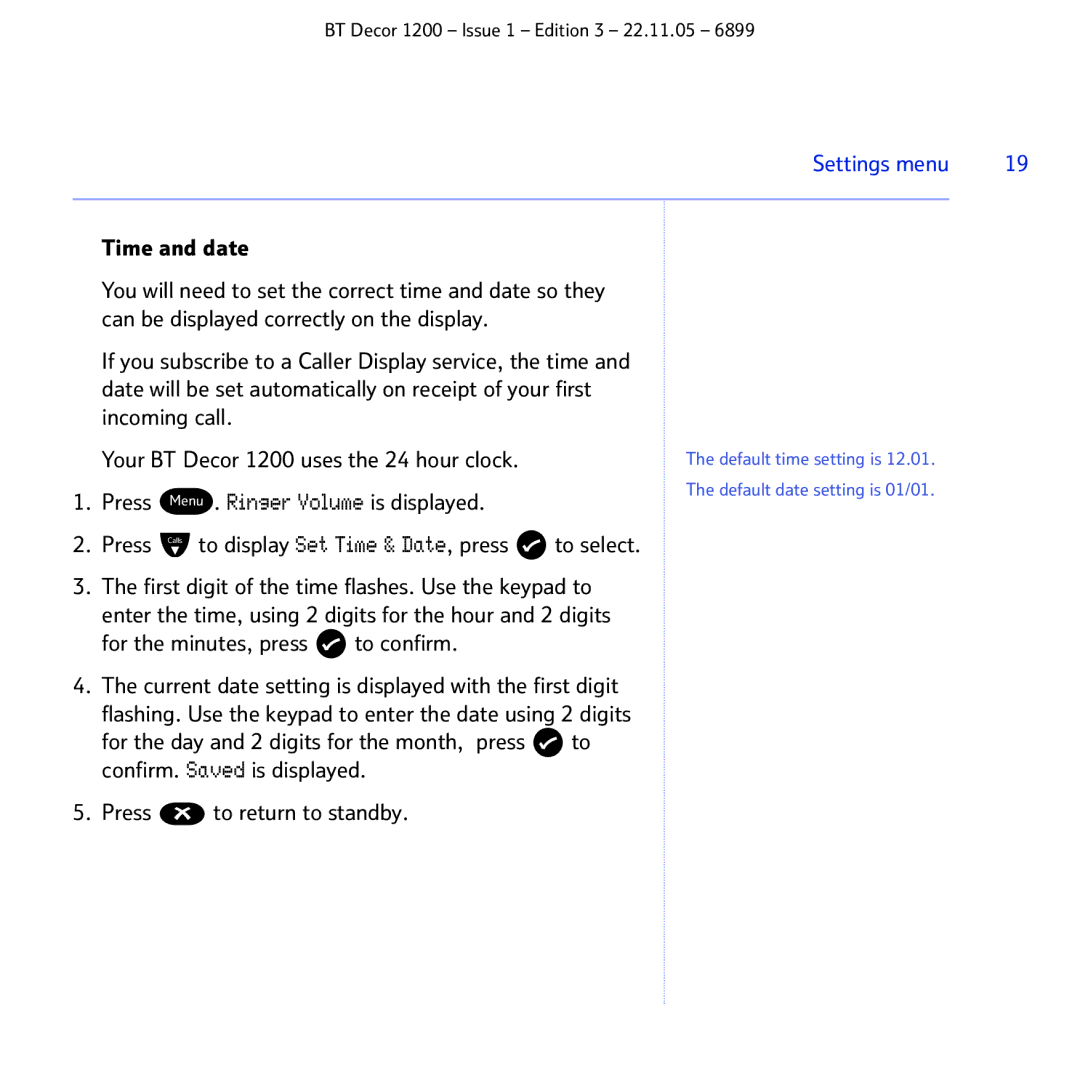 BT 1200 manual Time and date 