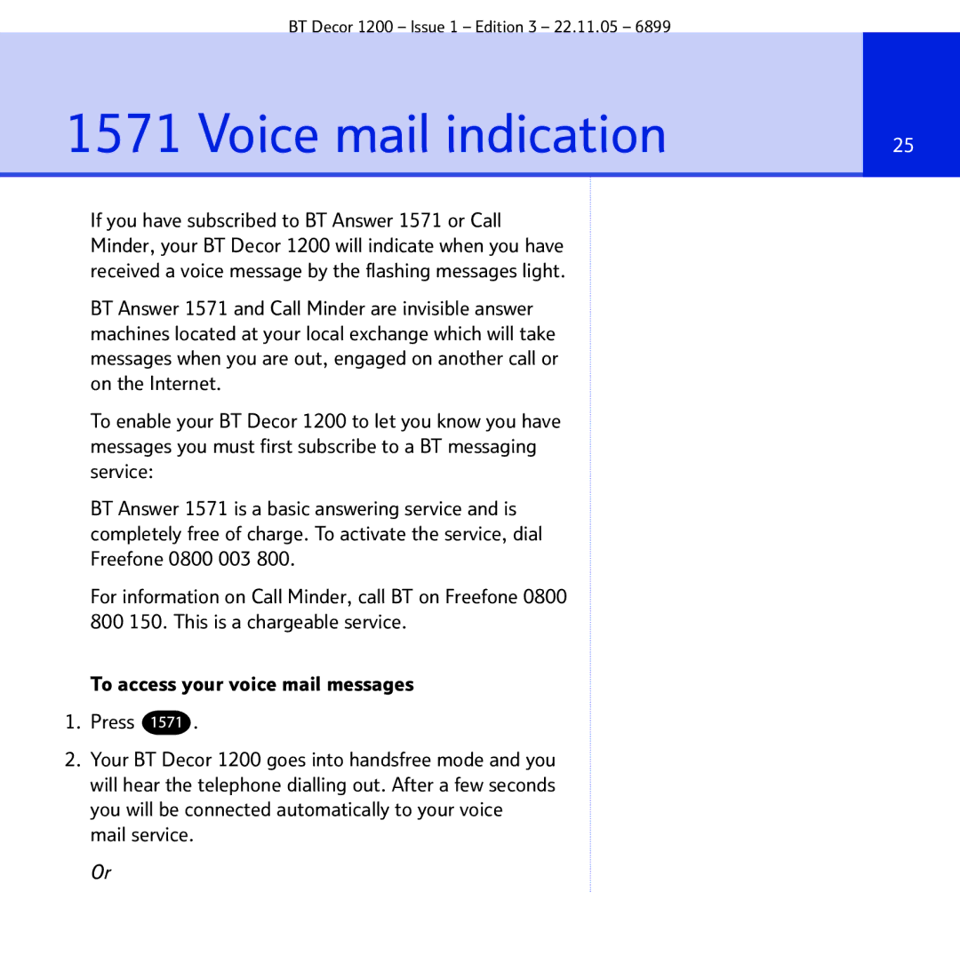 BT 1200 manual Voice mail indication 