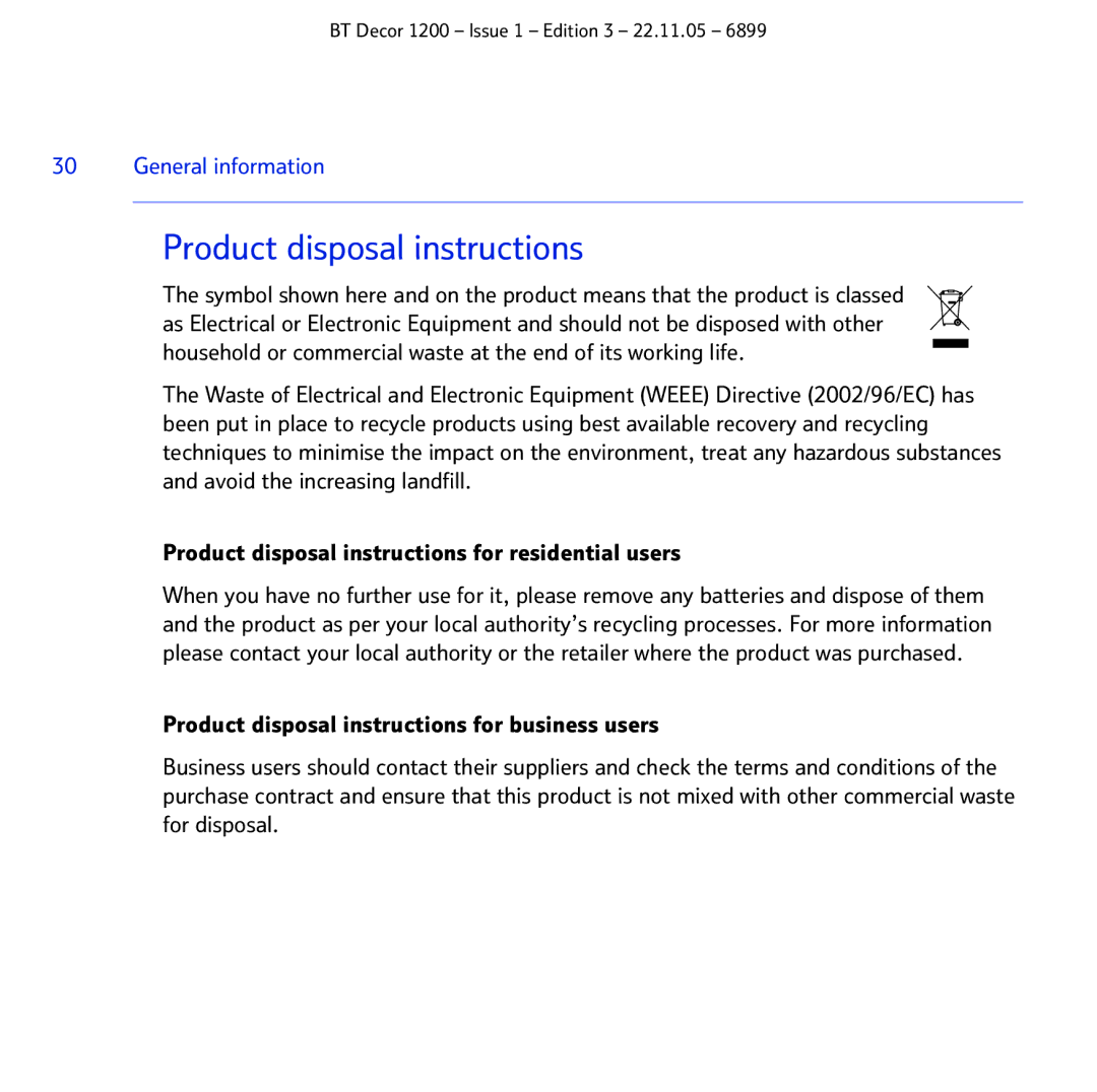 BT 1200 manual Product disposal instructions 