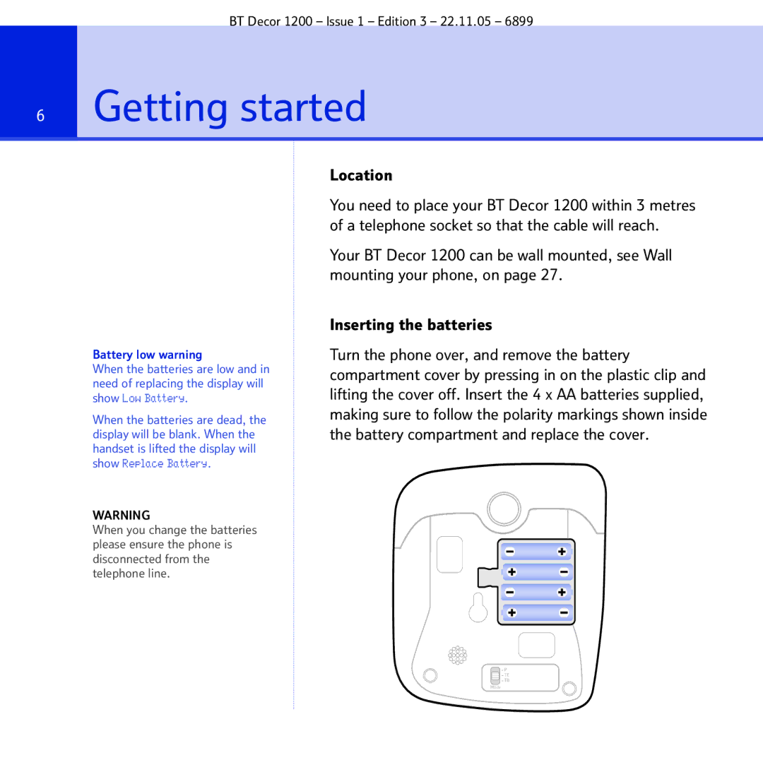 BT 1200 manual Getting started, Location 