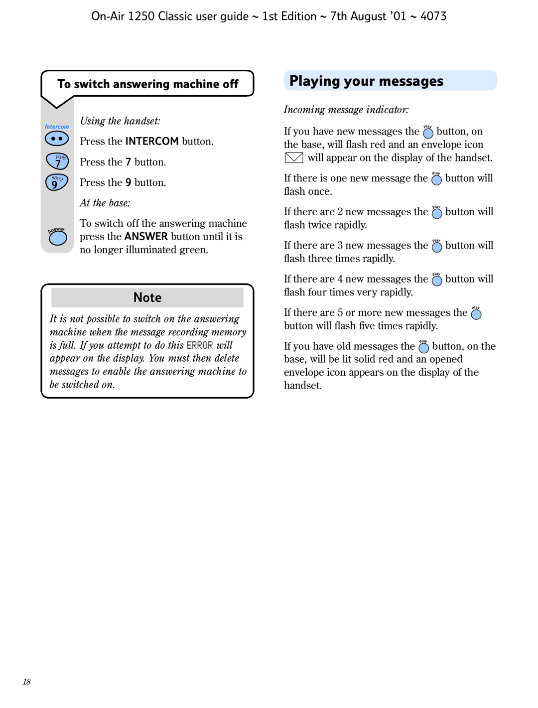 BT 1250 Classic manual Playing your messages 