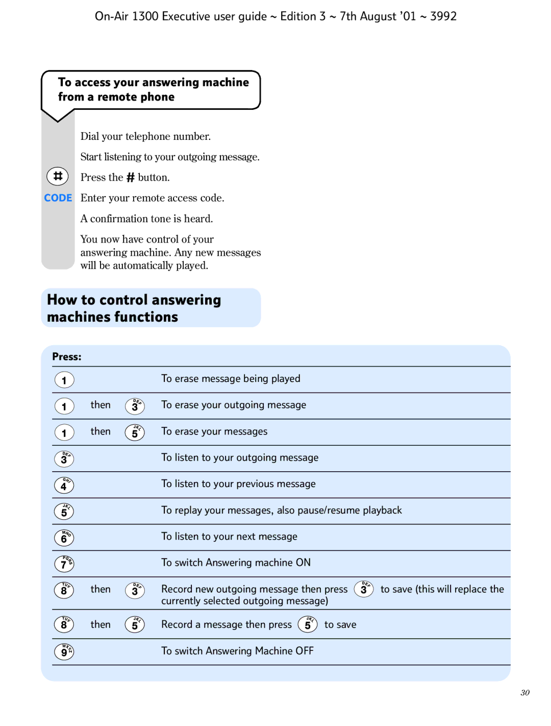 BT 1300 Executive manual How to control answering machines functions 