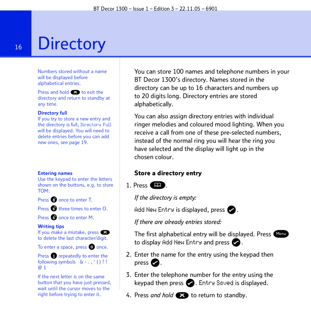 BT 1300 manual Directory 