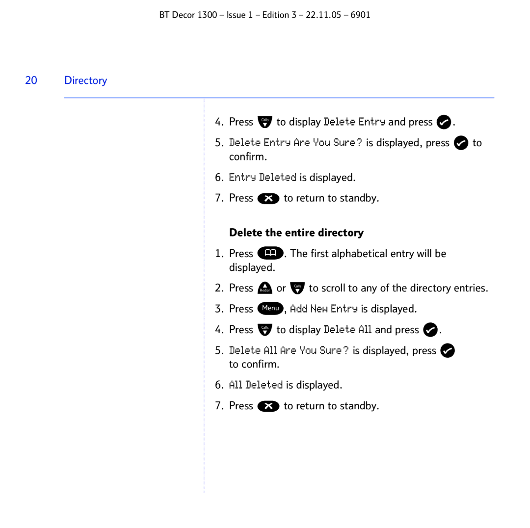 BT 1300 manual Entry Deleted is displayed 