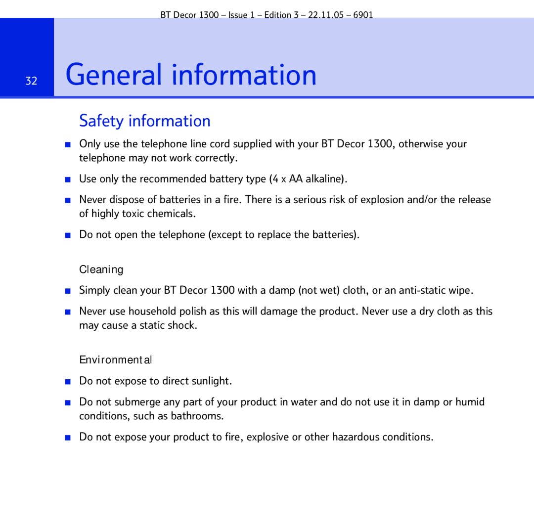 BT 1300 manual General information, Safety information 