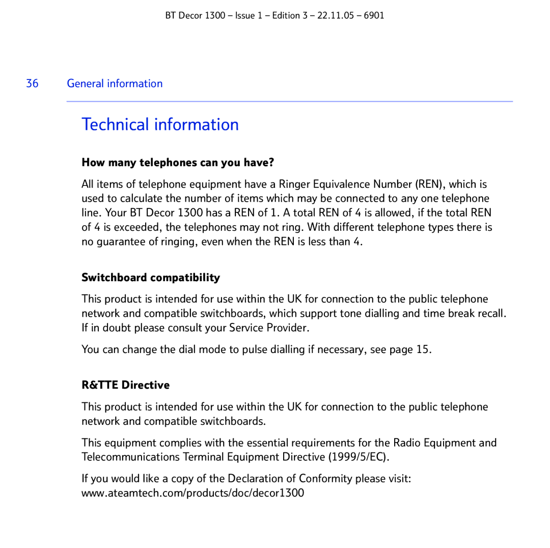 BT 1300 manual Technical information, How many telephones can you have? 