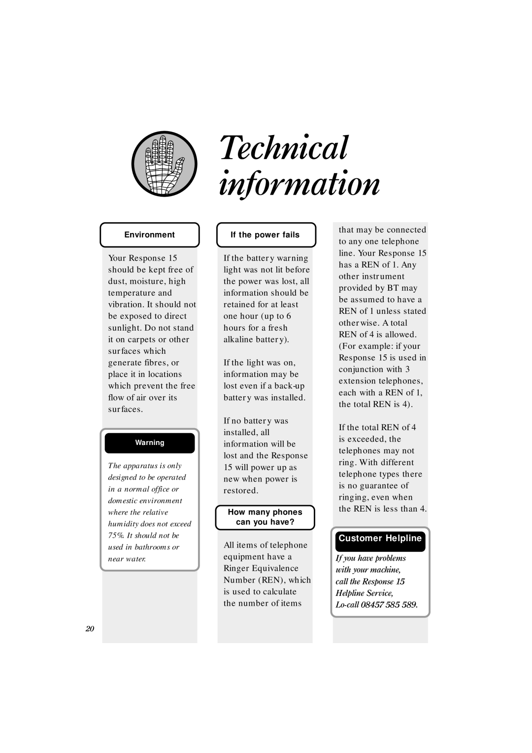 BT 15 manual Technical information 