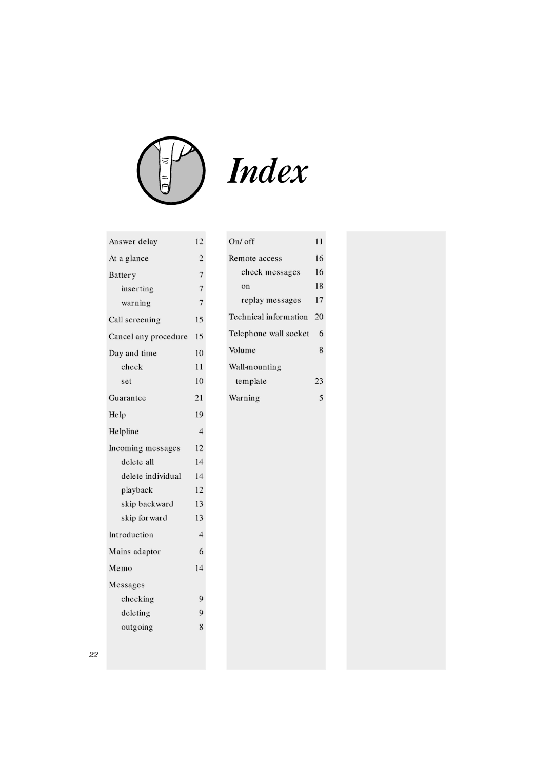 BT 15 manual Index 