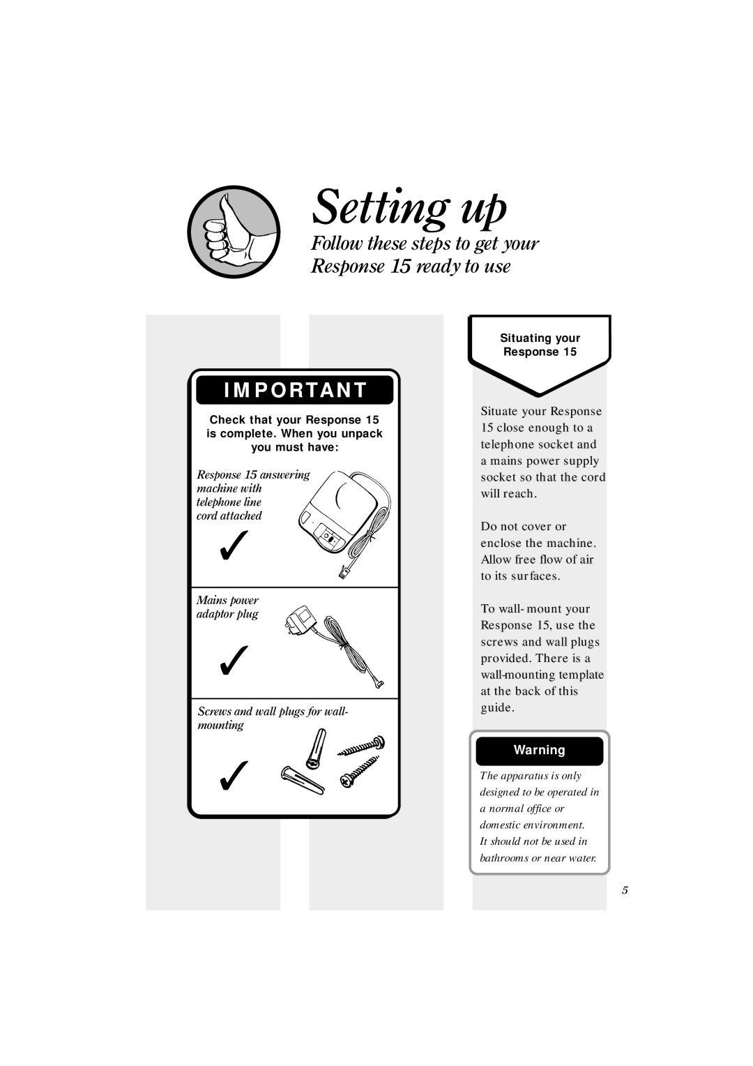 BT 15 manual Setting up, P O Rta N T 