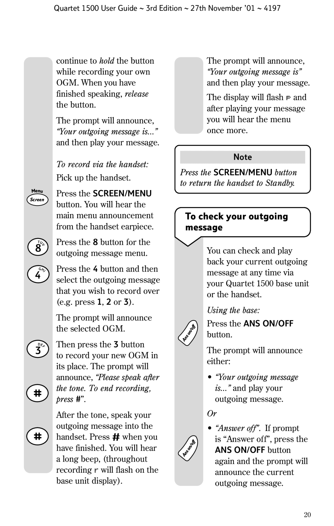 BT 1500 manual To check your outgoing message 