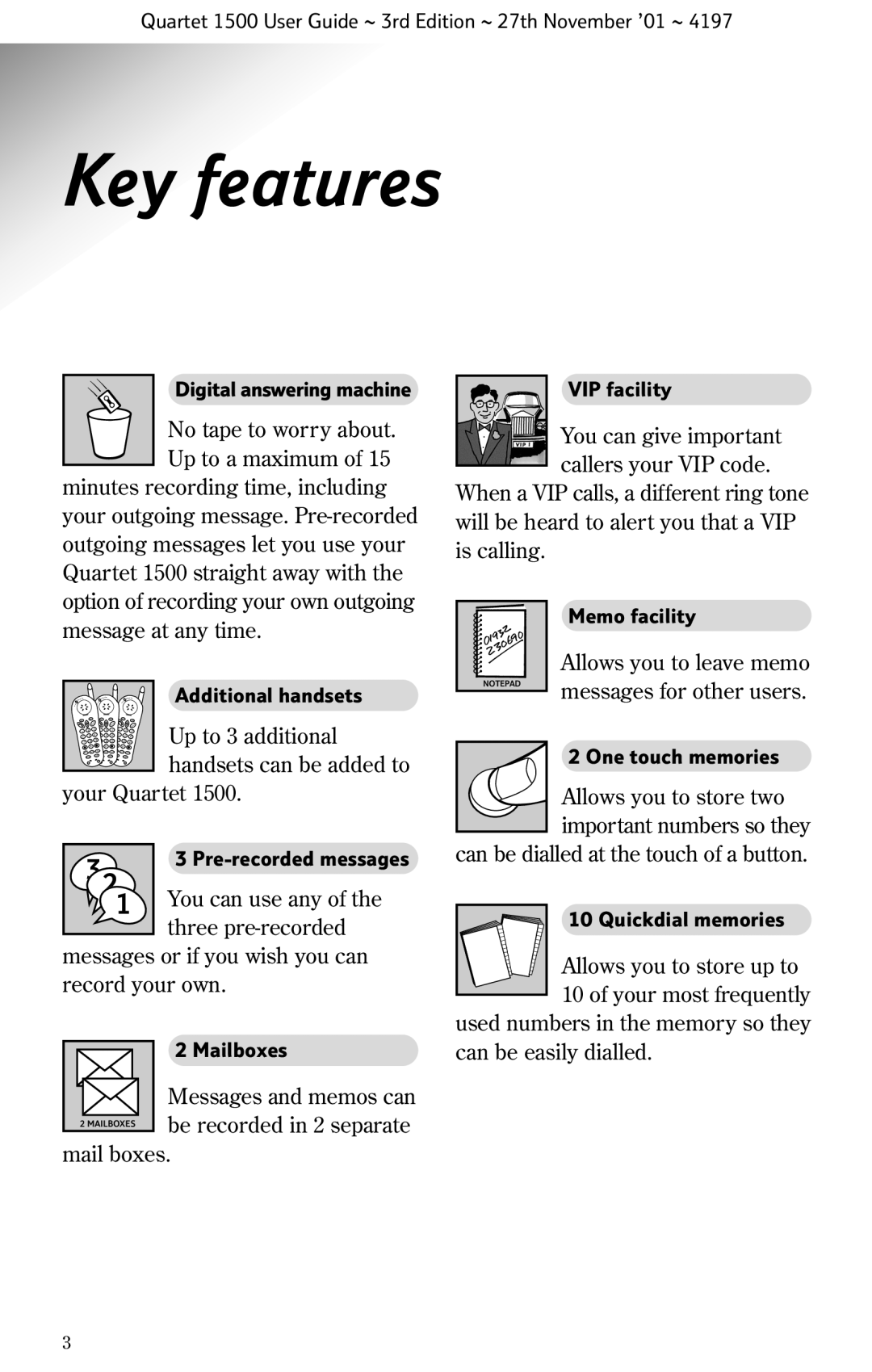 BT 1500 manual Key features, Record your own 