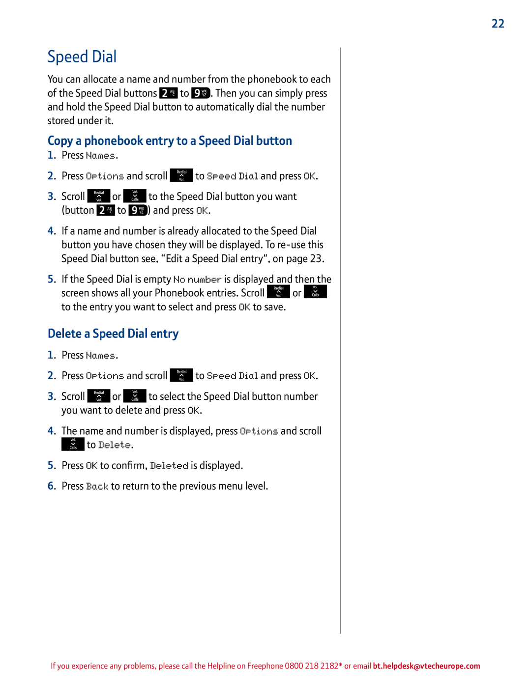 BT 1500 manual Copy a phonebook entry to a Speed Dial button, Delete a Speed Dial entry 