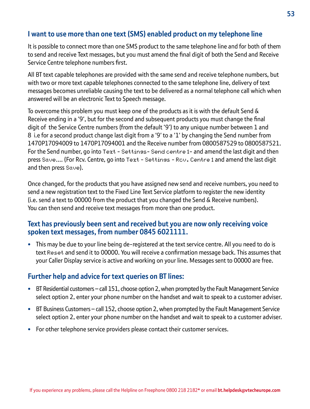 BT 1500 manual Further help and advice for text queries on BT lines 