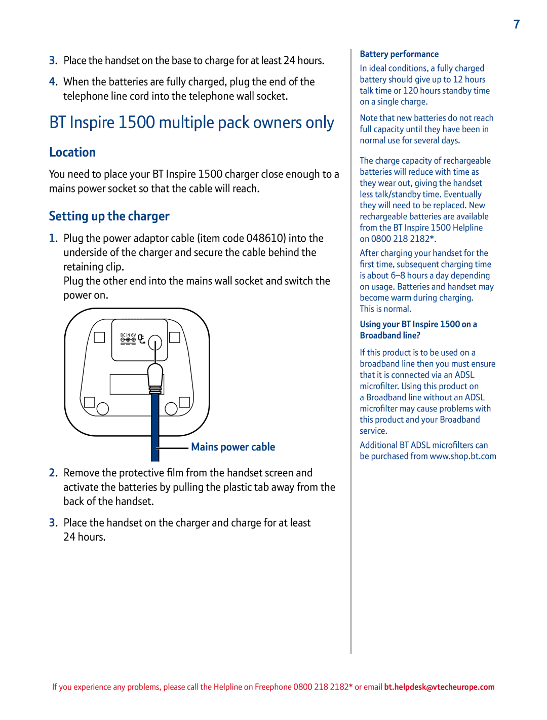 BT 1500 manual Location, Setting up the charger, Battery performance, This is normal 