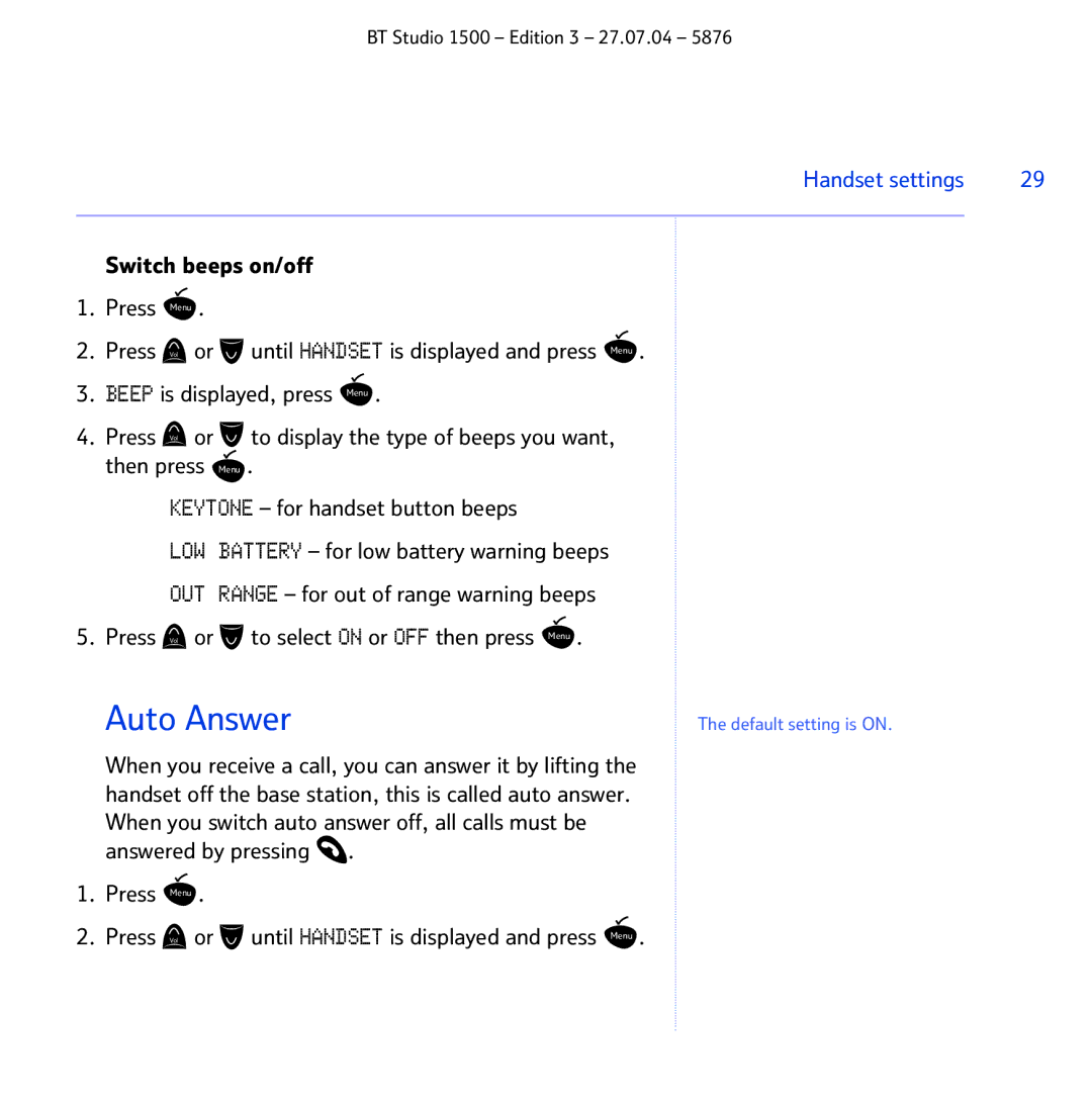 BT 1500 manual Auto Answer 