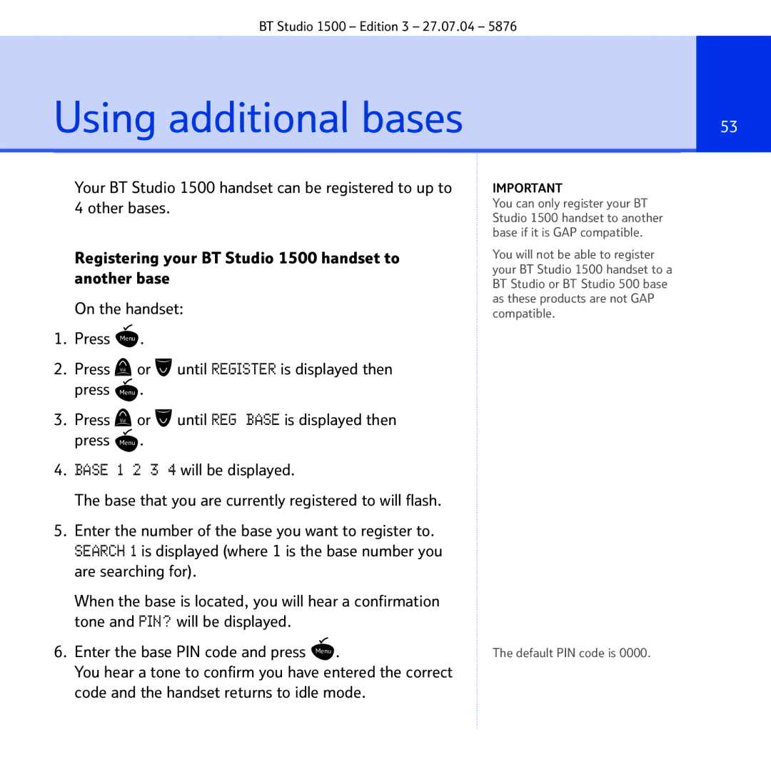 BT 1500 manual Using additional bases 