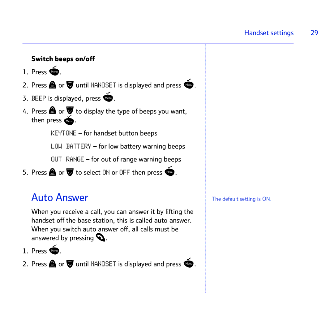 BT 1500 manual Auto Answer, Range for out of range warning beeps, Press Volor 