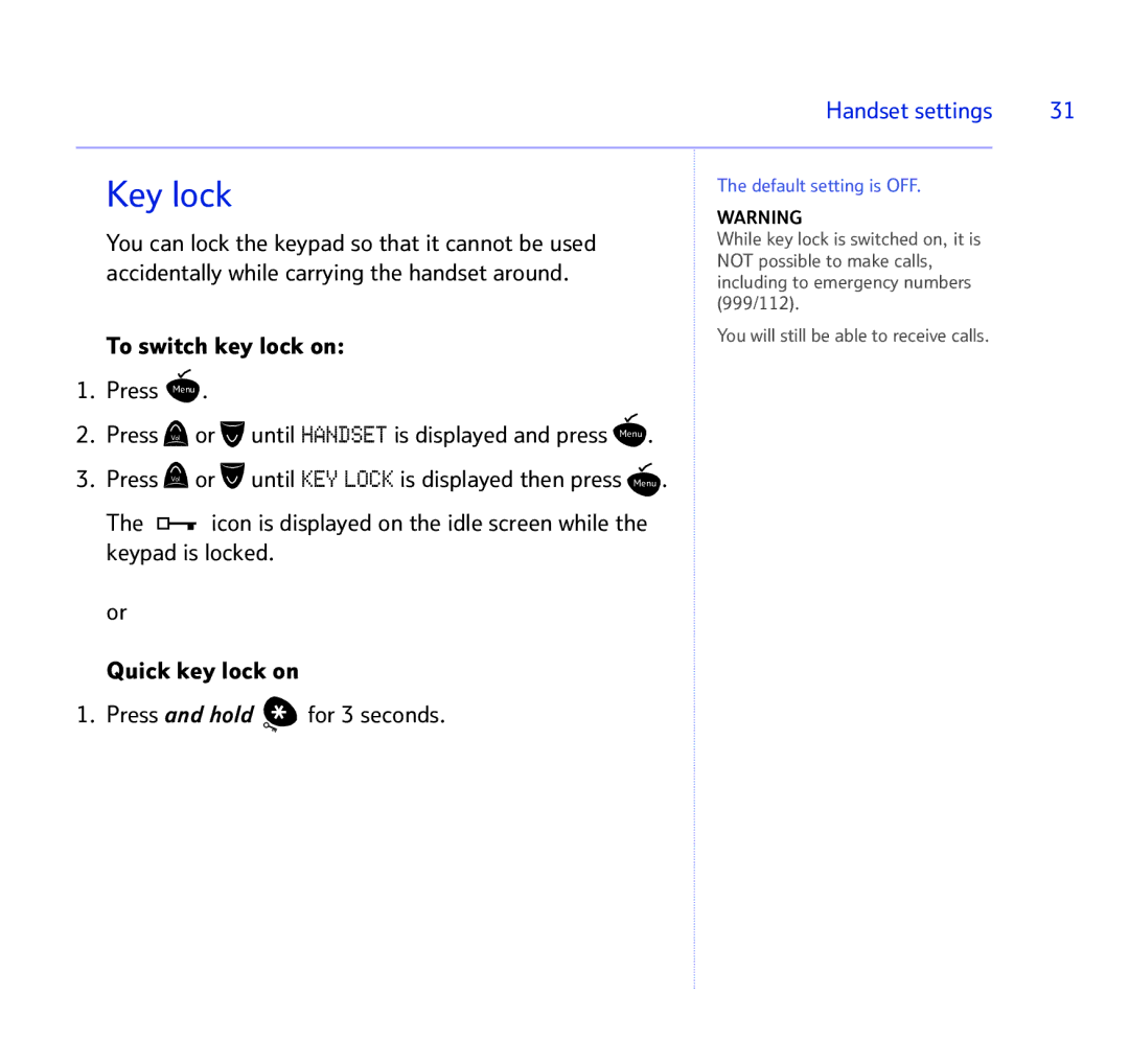 BT 1500 manual Key lock, To switch key lock on 