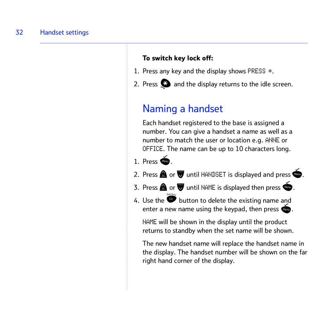 BT 1500 manual Naming a handset, Use the Clr 