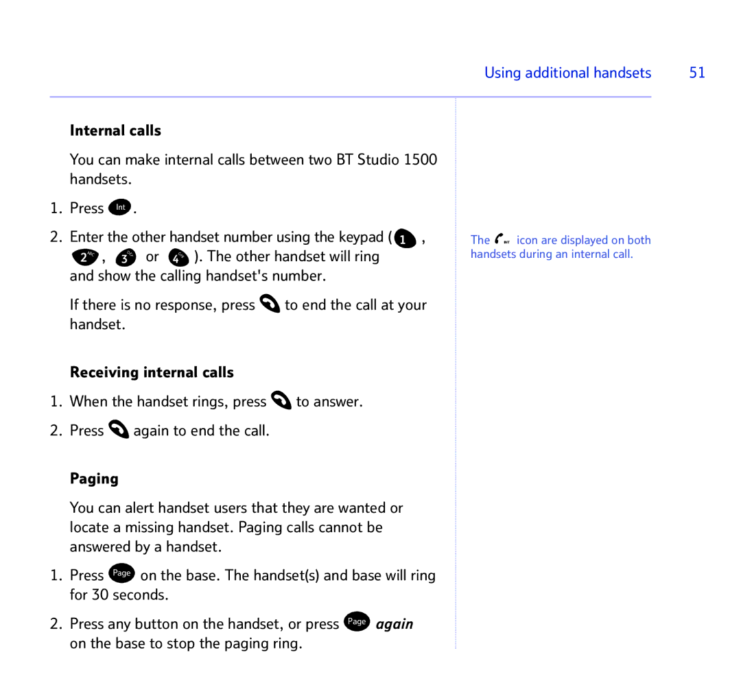 BT 1500 manual Using additional handsets 