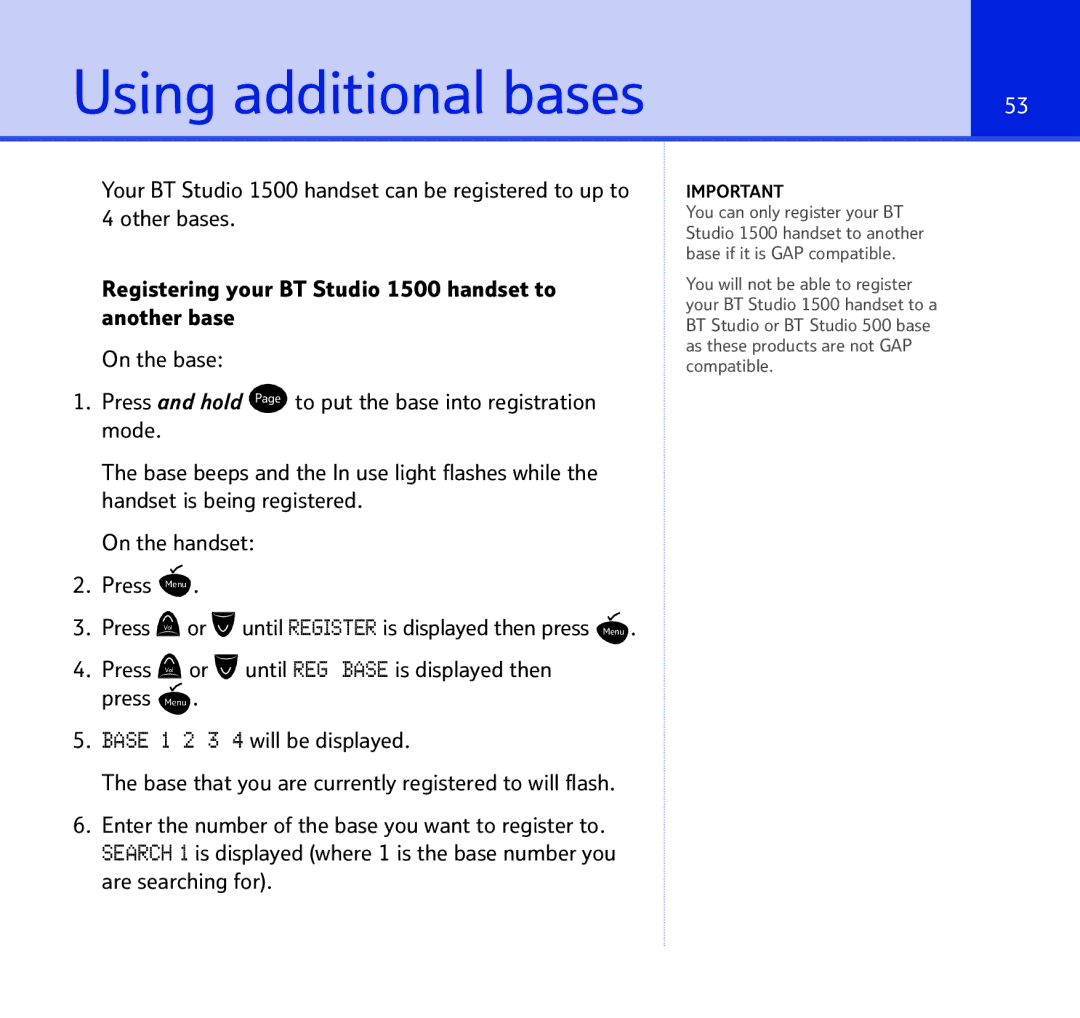 BT 1500 manual Using additional bases 