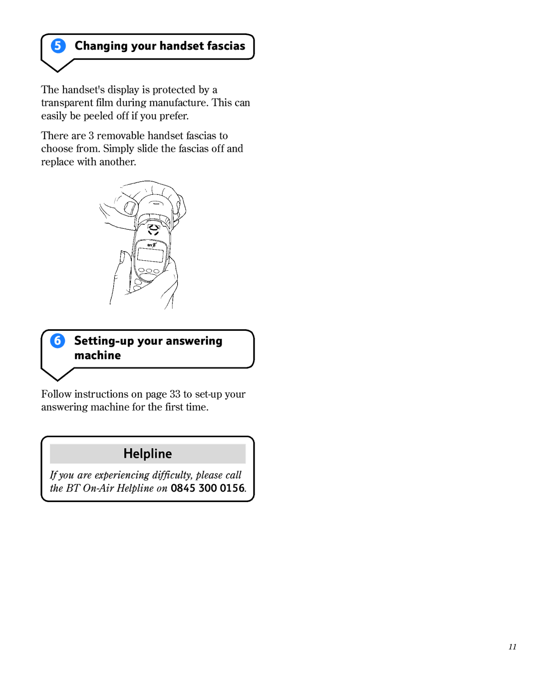 BT 1800 manual Changing your handset fascias, Setting-up your answering machine 