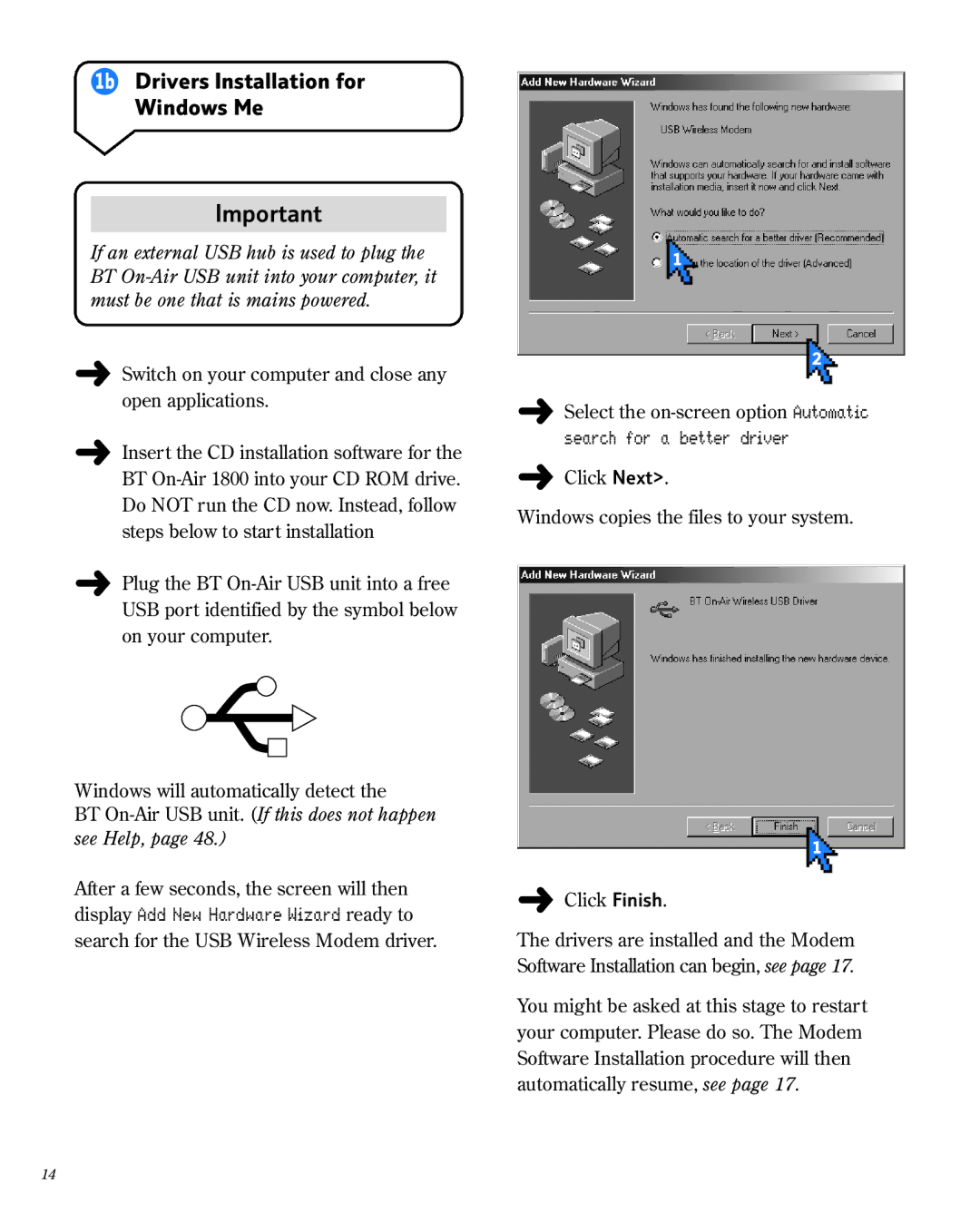 BT 1800 manual 1b Drivers Installation for Windows Me 